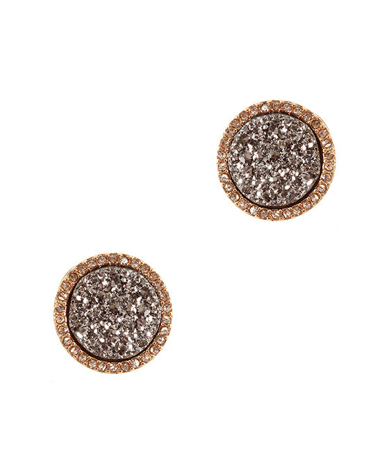 Druzy & Crystal Round Post Earring