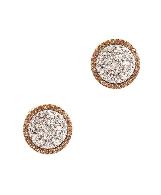 Druzy & Crystal Round Post Earring