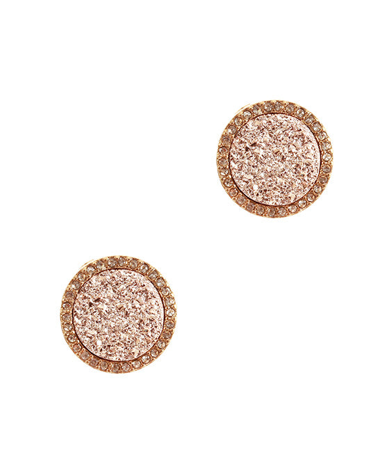 Druzy & Crystal Round Post Earring