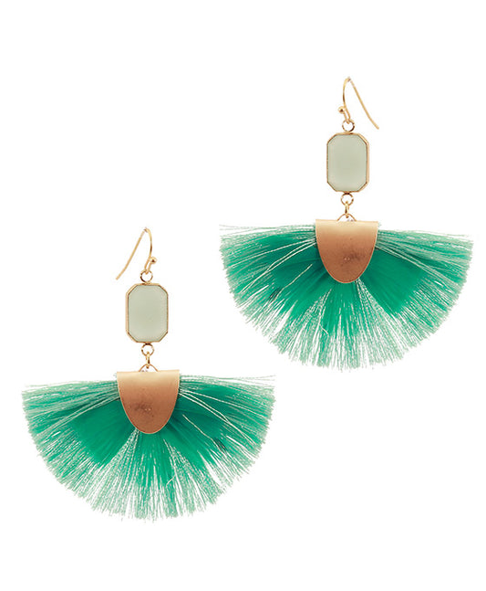 Feather Shape w/ Thread Tassel Earring