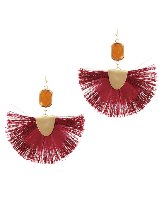 Feather Shape w/ Thread Tassel Earring