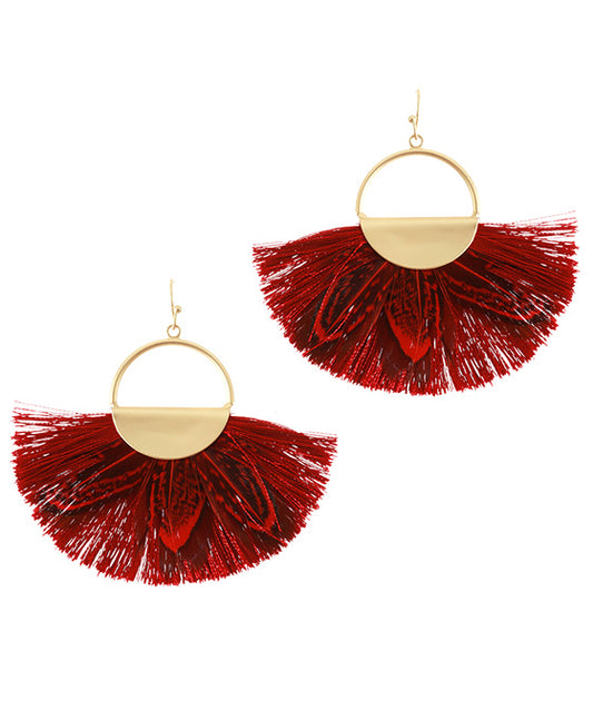 Feather Shape w/ Thread Tassel Earring