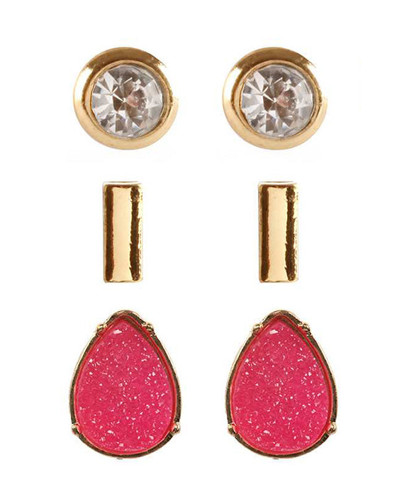 Druzy Rhinestone 3 Pair Post Earring