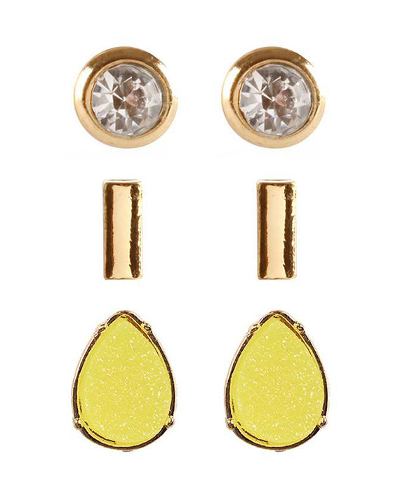 Druzy Rhinestone 3 Pair Post Earring