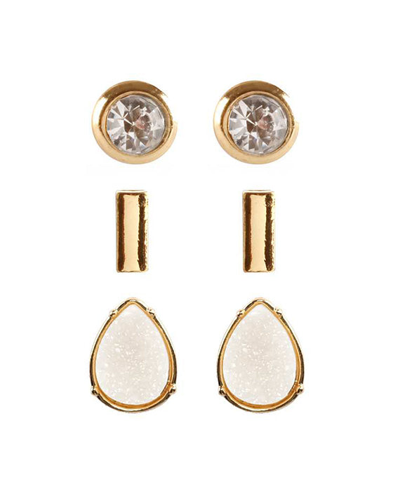 Druzy Rhinestone 3 Pair Post Earring