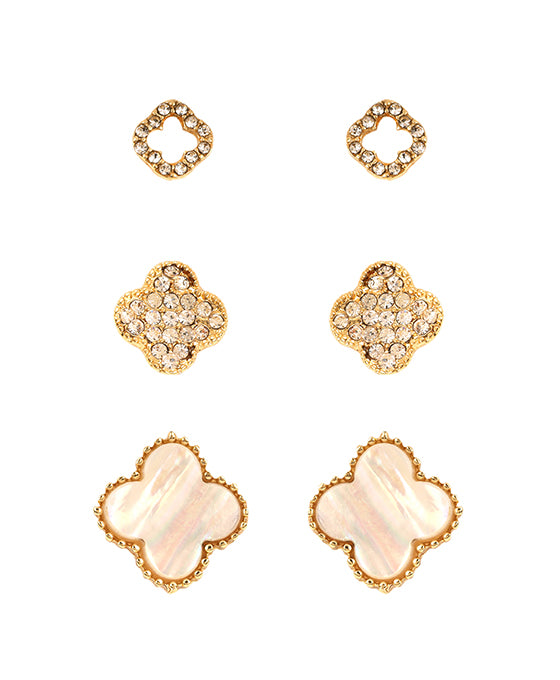 Shell & Rhinestone 3 Pair Clover Earring