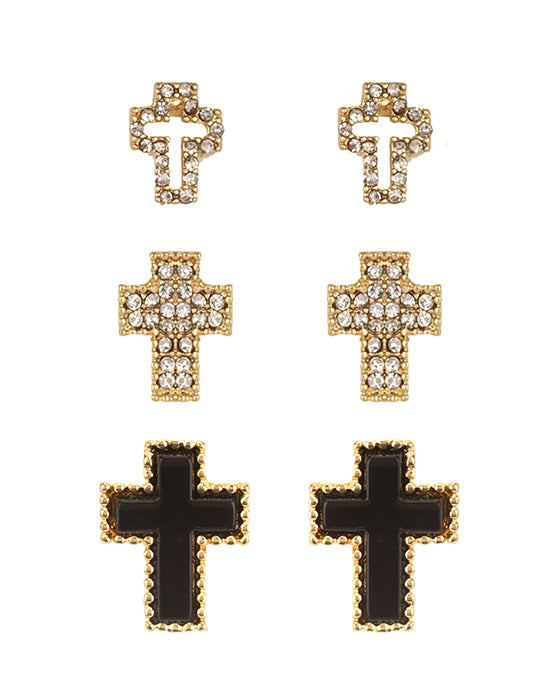 Shell Rhinestone Cross 3 Pair Earring