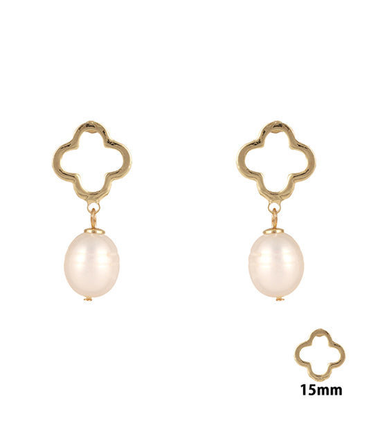 Pearl & Metal Clover Open Cut Post Earring