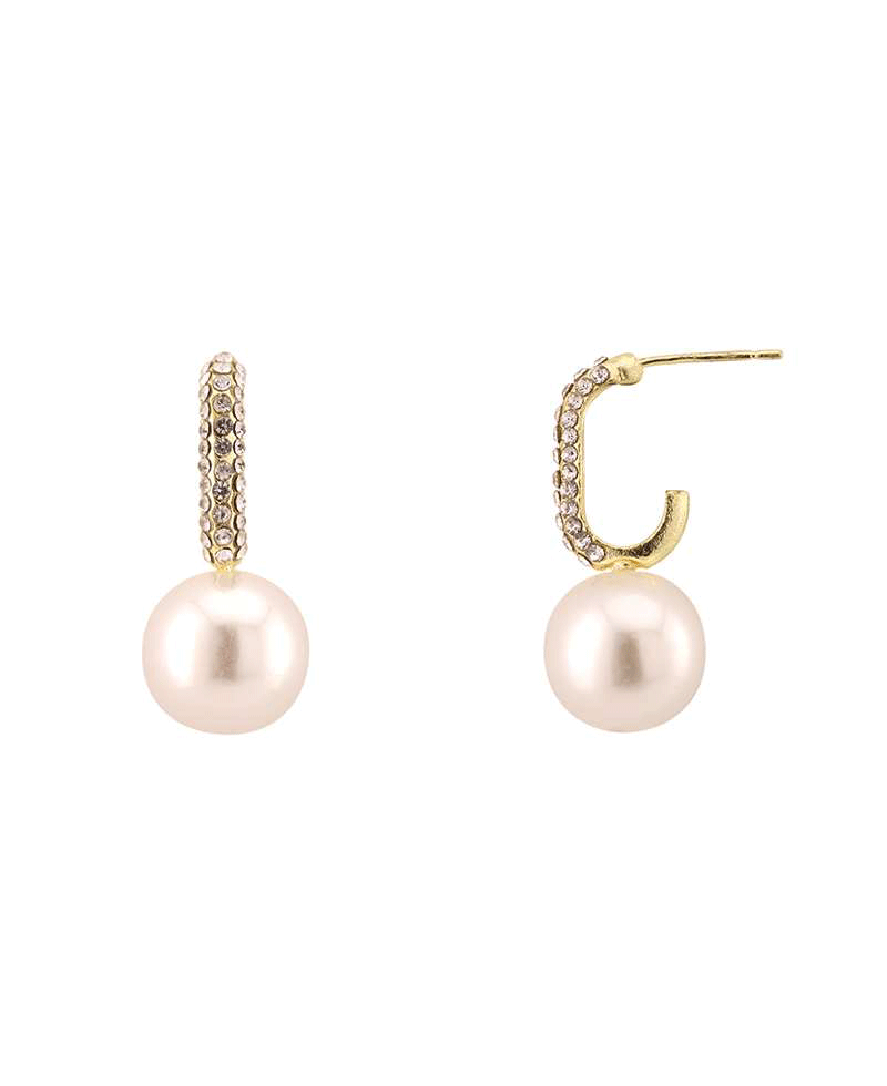 Pearl Accent Rhinestone Hoop Earring