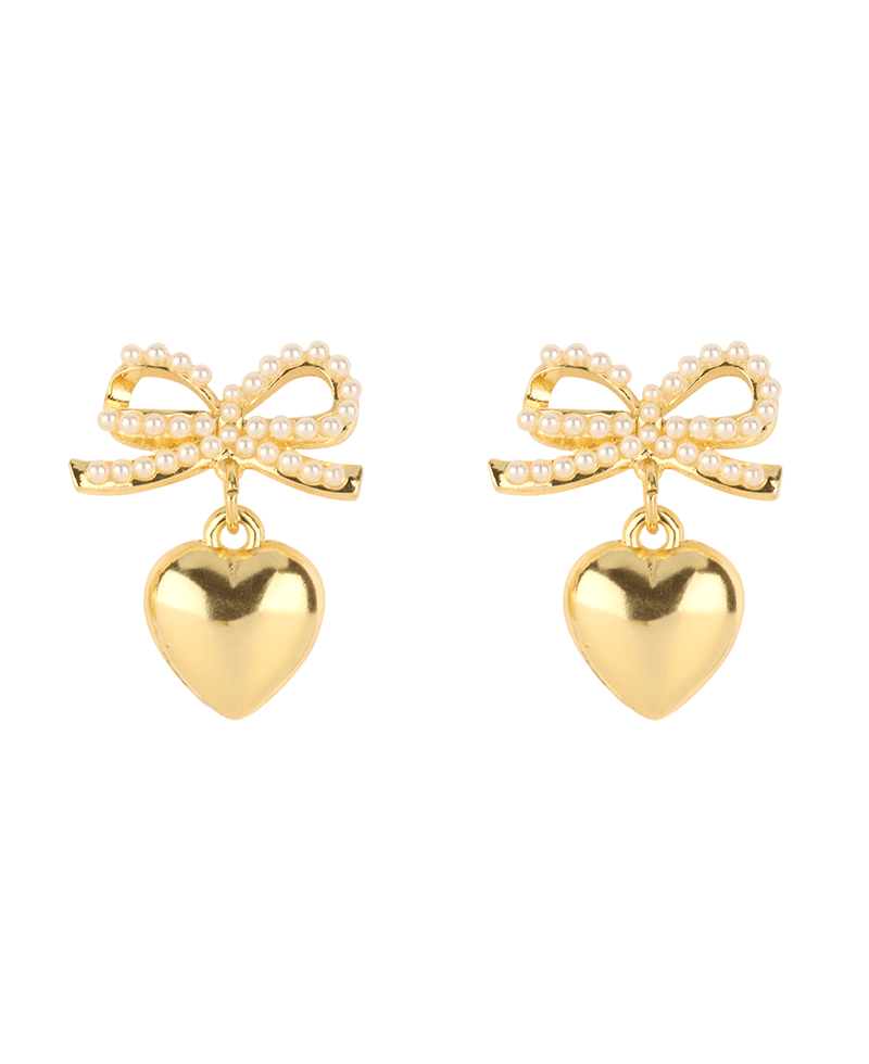 Bow Pearl w/ Heart Post Earring