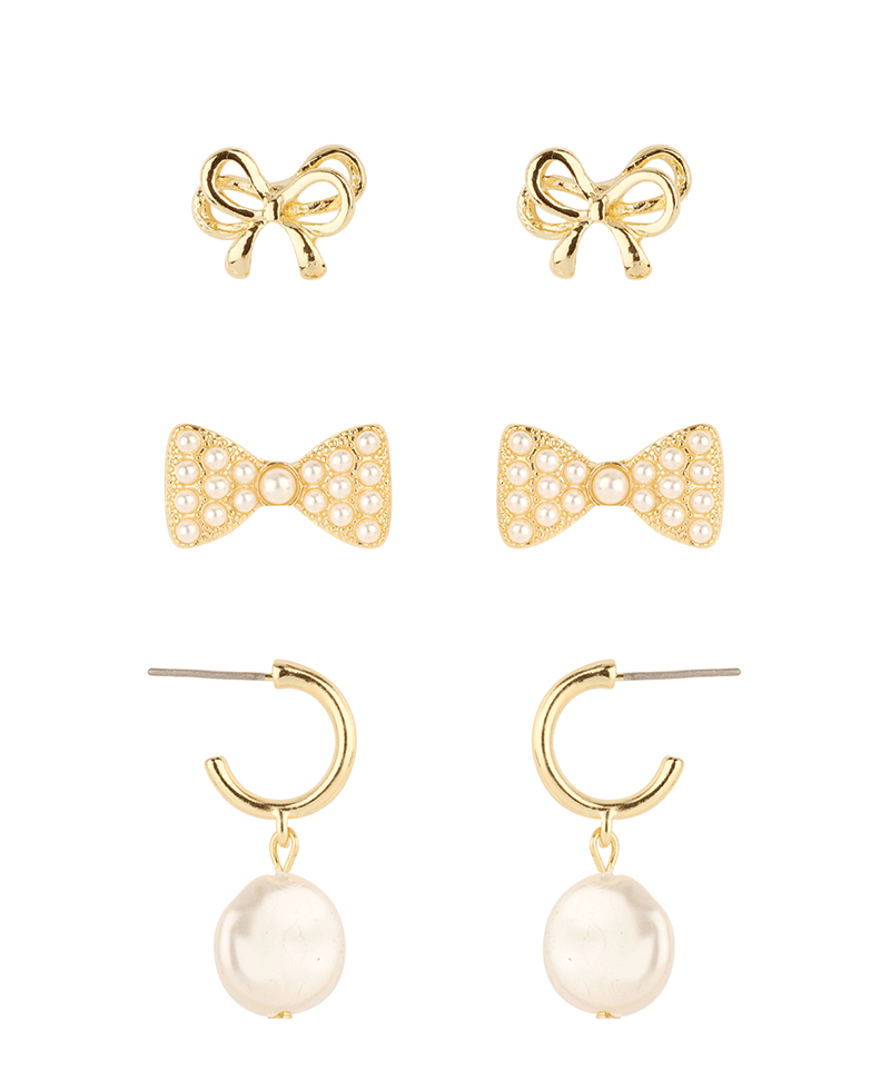 Pearl Bow Caviar Post 3 Pair Earring