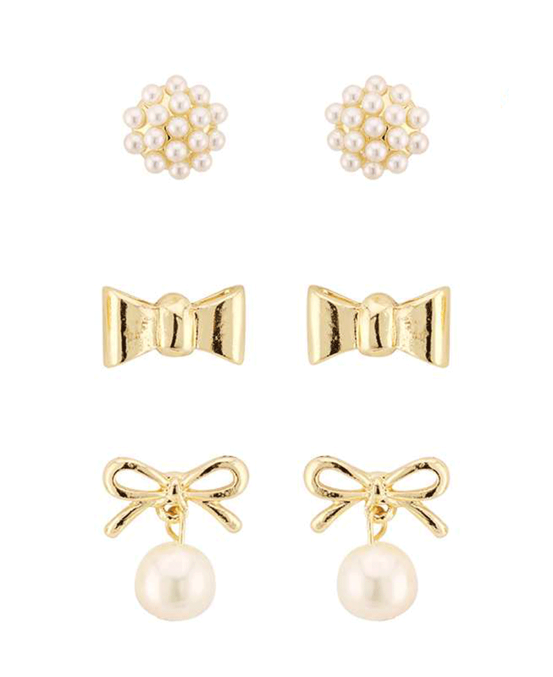 Pearl & Bow Caviar 3 Pair Earring