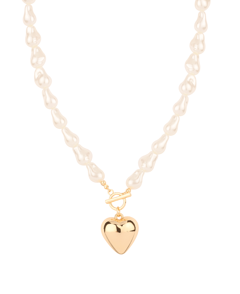 Pearl w/ CCB Heart Toggle Short Necklace