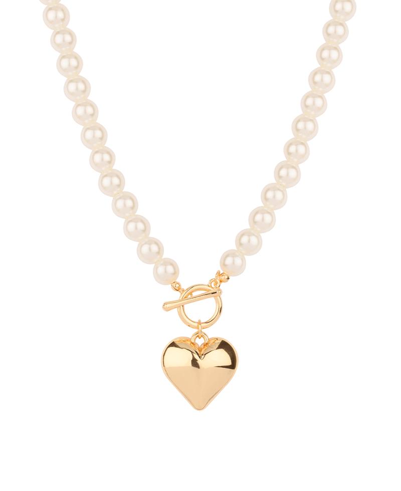 Pearl w/ CCB Heart Short Necklace