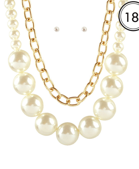 Plastic Pearl Link Necklace Set