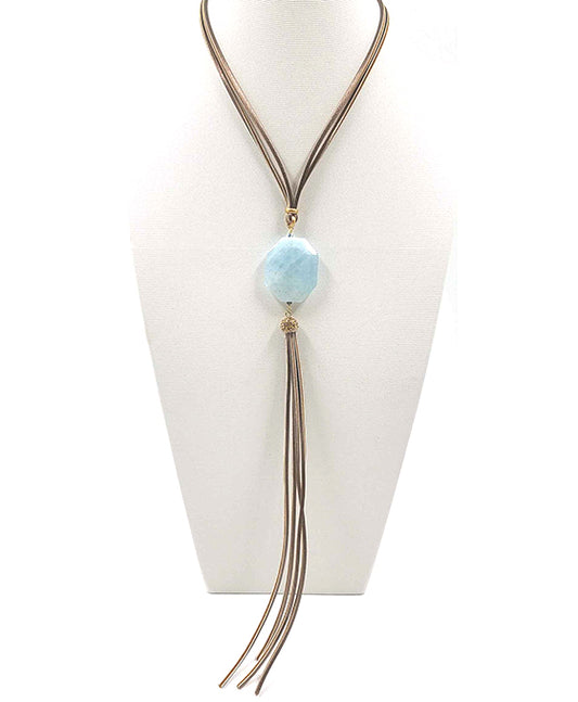 Semi Precious Stone w/ Long Tassel Necklace