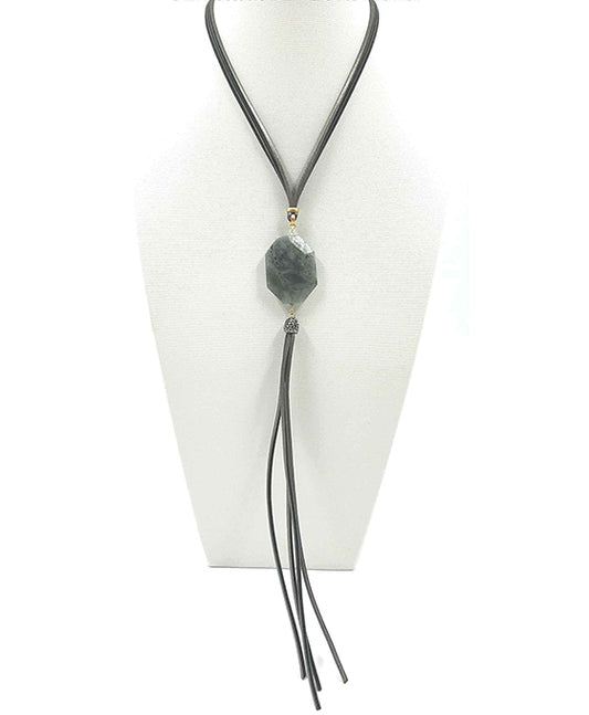 Semi Precious Stone w/ Long Tassel Necklace