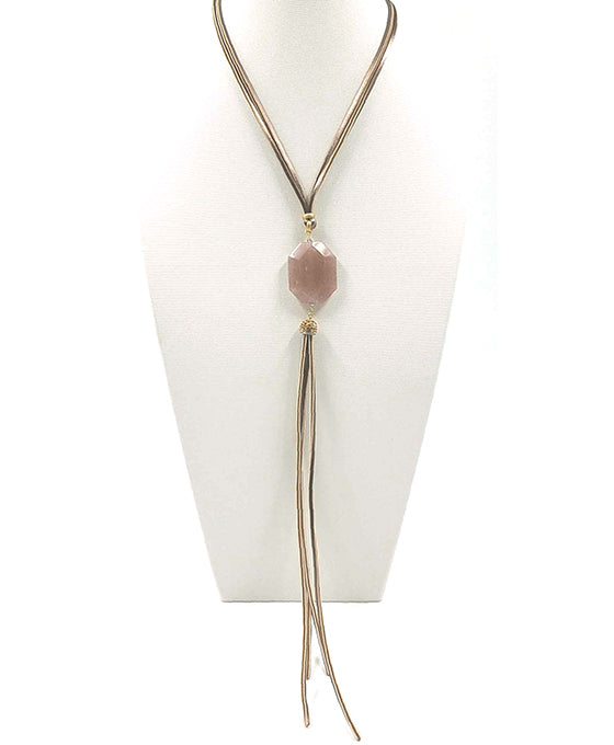 Semi Precious Stone w/ Long Tassel Necklace