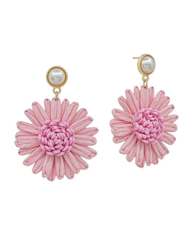 Pearl Post w/ Paper Flower Drop Earring - 1.8"