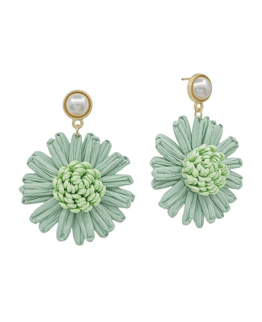 Pearl Post w/ Paper Flower Drop Earring - 1.8"