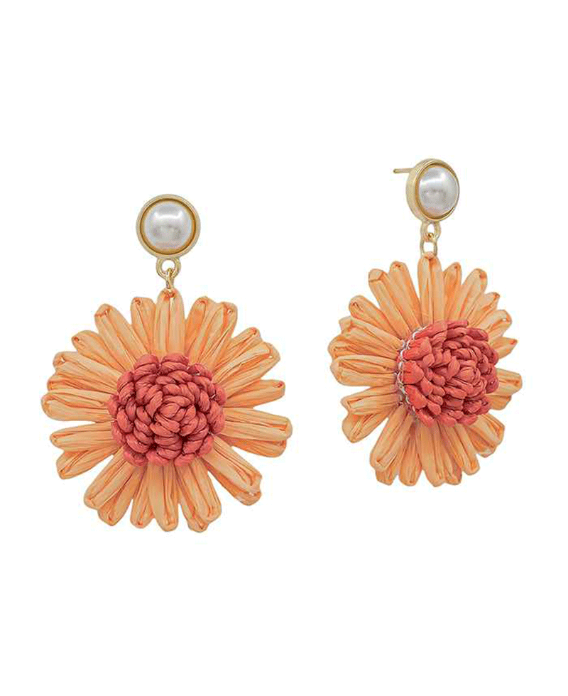 Pearl Post w/ Paper Flower Drop Earring - 1.8"