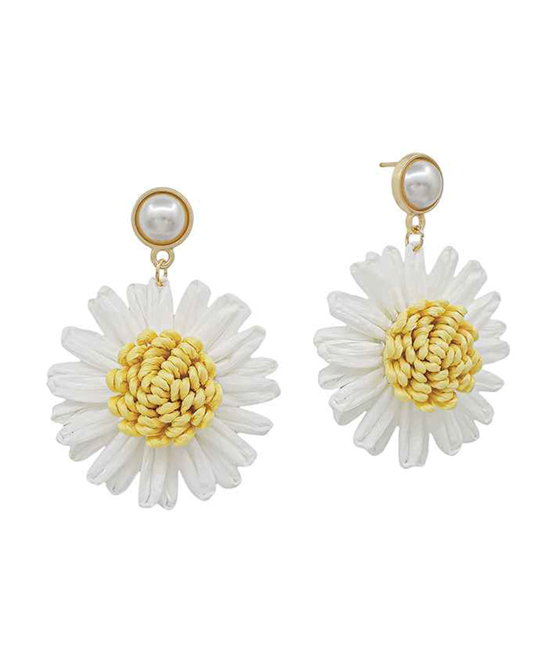 Pearl Post w/ Paper Flower Drop Earring - 1.8"