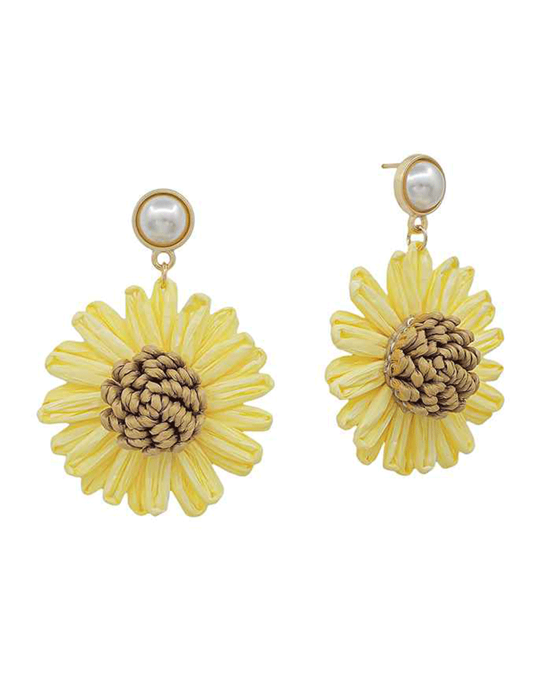 Pearl Post w/ Paper Flower Drop Earring - 1.8"