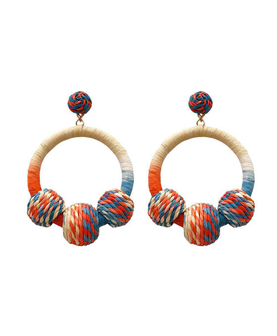 Raffia Wrapped Circle Earring