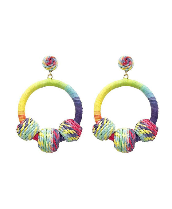 Raffia Wrapped Circle Earring