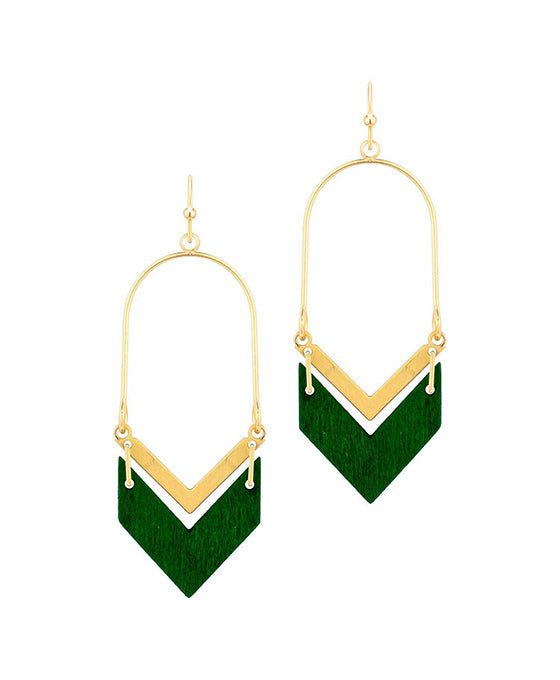 Wood & Metal Chevrone Shape Earring