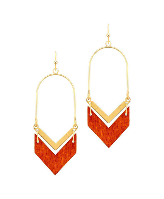 Wood & Metal Chevrone Shape Earring