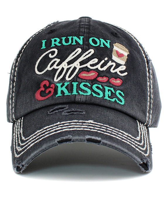 I Run On Caffeine & Kisses Washed Vintage Ballcap