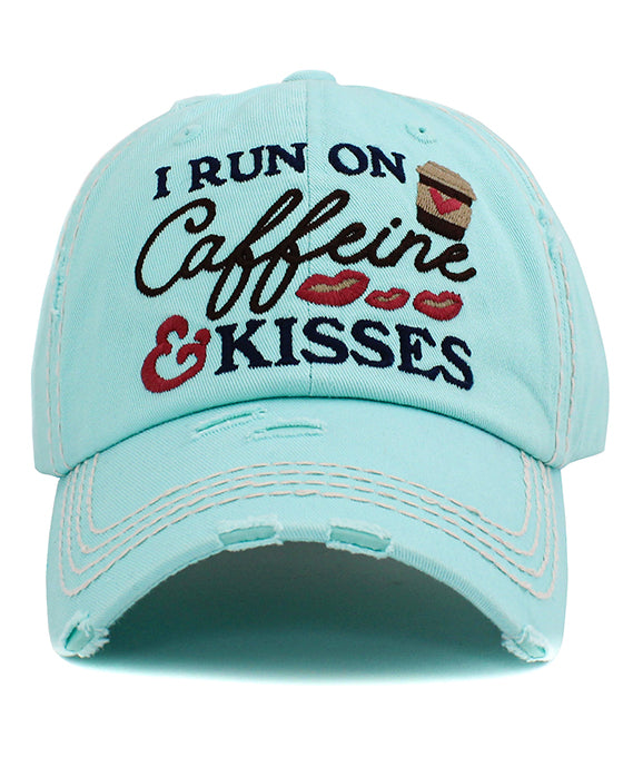 I Run On Caffeine & Kisses Washed Vintage Ballcap