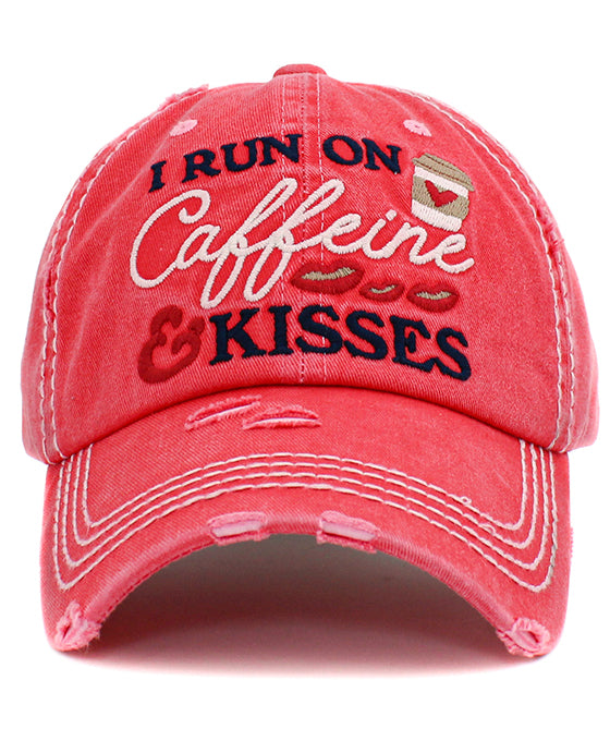 I Run On Caffeine & Kisses Washed Vintage Ballcap