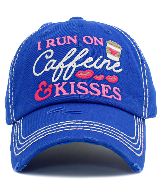 I Run On Caffeine & Kisses Washed Vintage Ballcap