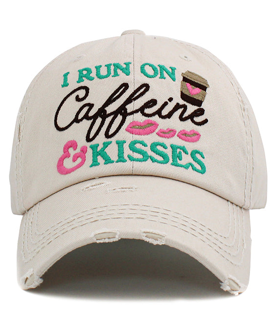 I Run On Caffeine & Kisses Washed Vintage Ballcap