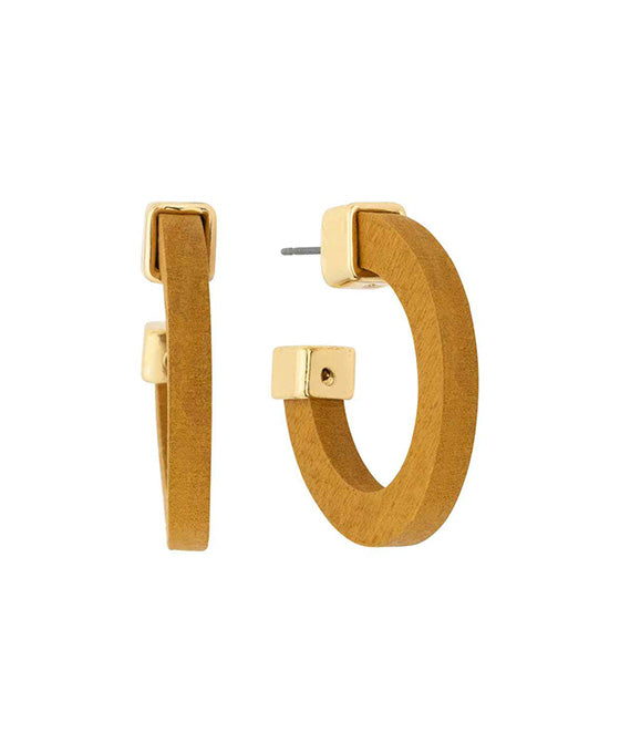 30mm Wood & Metal Squared Hoop Earring