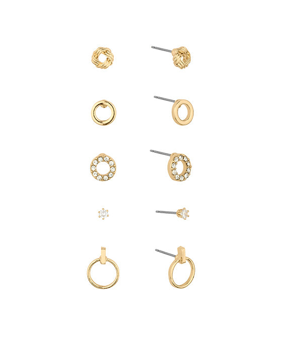 5 Set Metal & Glass Stud Earring