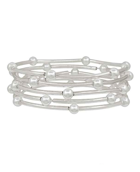 Pipe Metal w/ 5mm Pearl 5 Set Stretch Bracelet