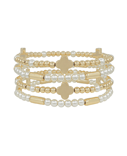 Clover Accent Cylinder CCB & Pearl Bracelet