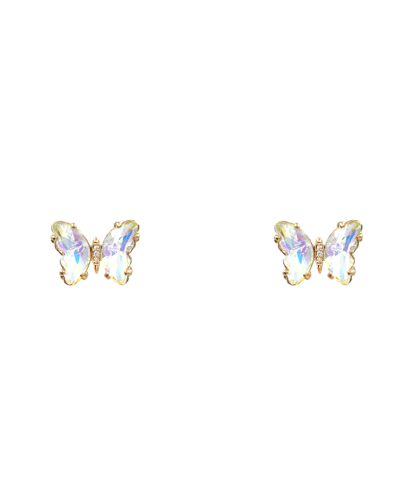 Butterfly Glass w/ Brass Stud Earring - 0.5"