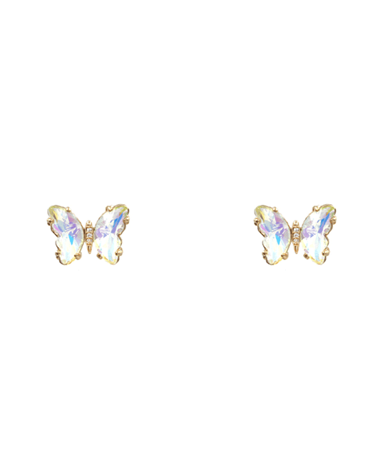 Butterfly Glass w/ Brass Stud Earring - 0.5"