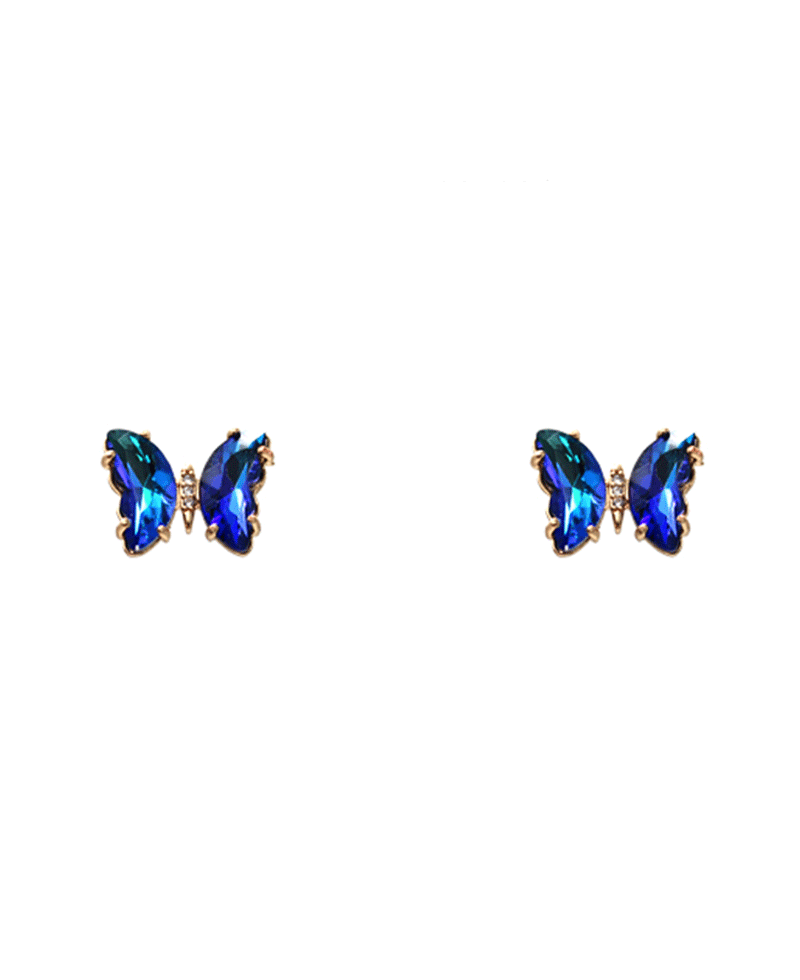 Butterfly Glass w/ Brass Stud Earring - 0.5"