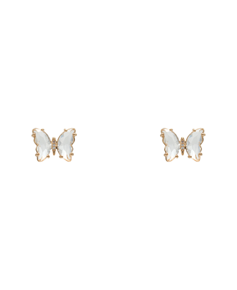 Butterfly Glass w/ Brass Stud Earring - 0.5"