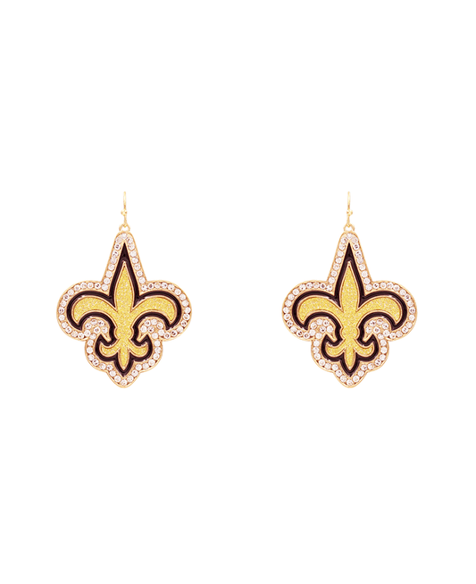 Fleur De Lis Pave Earring - 2.2"