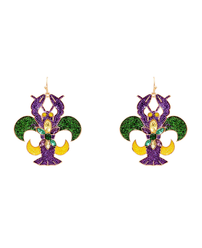 Mardi Gras Epoxy Crawfish Earring - 2.1"