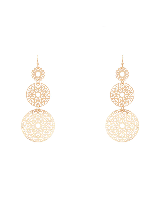 Brass Drop Filigree Earring - 2.6"