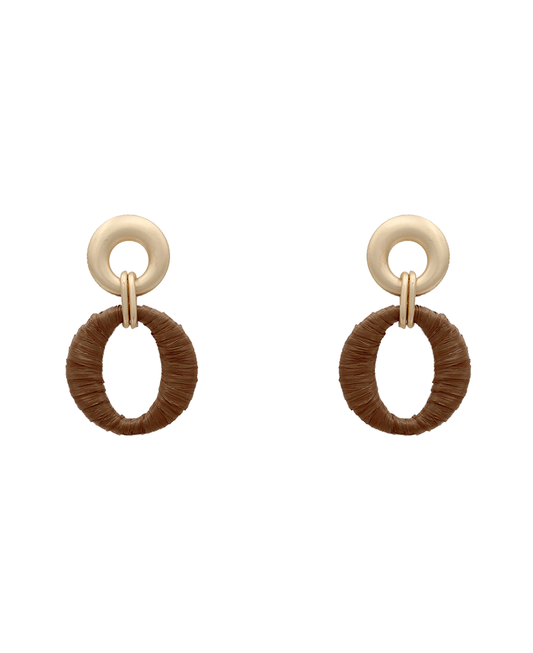 Matte Circle w/ Raffia Drop Earring - 2.0"