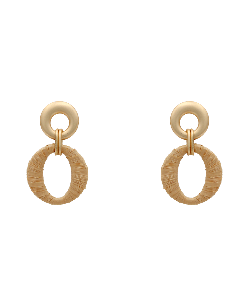 Matte Circle w/ Raffia Drop Earring - 2.0"