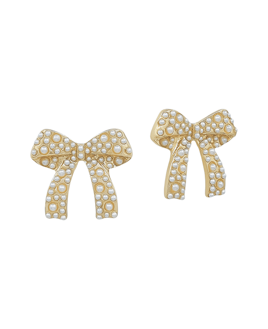 Pearl Accent Ribbon Post Earring